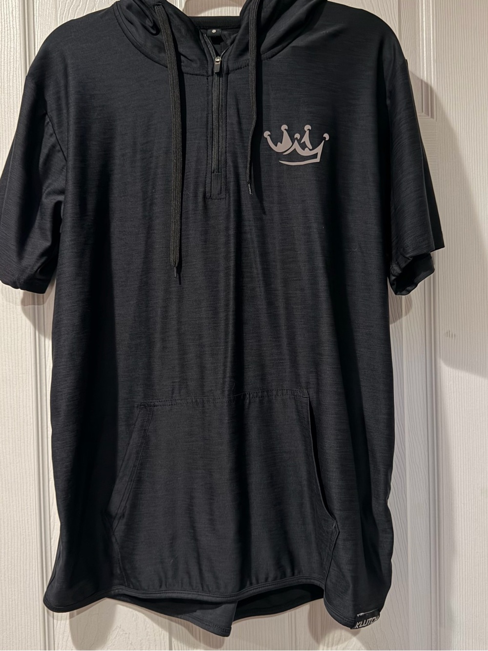 Men's Black Short-Sleeve Hoodie with Crown Emblem